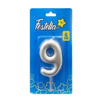 VELA NUMERO 6CM PLATEADA #9 (CJX12)