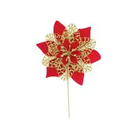 FLOR NAVIDEÑA ROJA DORADA 15CM (PQTX12)