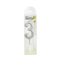 VELA NUMERO #3 PLATEADA 4.5CM (CJX12)