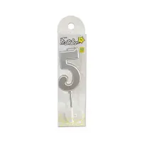 VELA NUMERO #5 PLATEADA 4.5CM (CJX12)