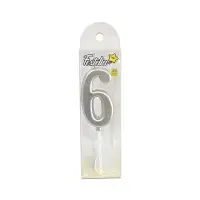 VELA NUMERO #6 PLATEADA 4.5CM (CJX12)