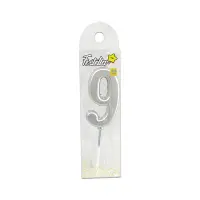 VELA NUMERO #9 PLATEADA 4.5CM (CJX12)